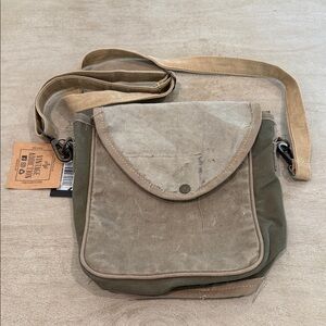 Canvas Messenger Crossbody Bag - Olive Green & Khaki